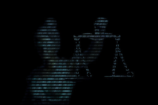 An outline of Lady Justice in 0s and 1s, indicating the idea of legal technology.